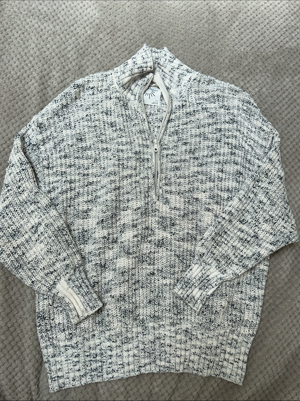 Aerie oversized Off-White Marled Half-Zip Sweater in Cream and Black